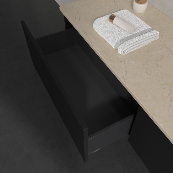 Villeroy & Boch Antao Waschbeckenunterschrank, 160 x 36 cm, 2 Auszüge, Front mit Struktur, ohne Hahnloch, für Waschtisch rechts