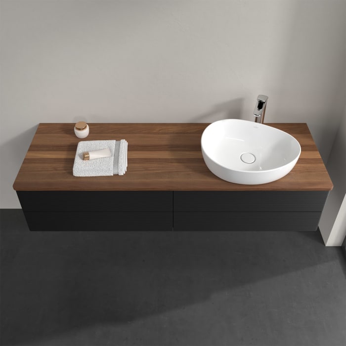 Villeroy & Boch Antao Waschbeckenunterschrank, 160 x 19 cm, 4 Auszüge, Fronten mit Struktur, mit Hahnloch, für Waschtisch rechts