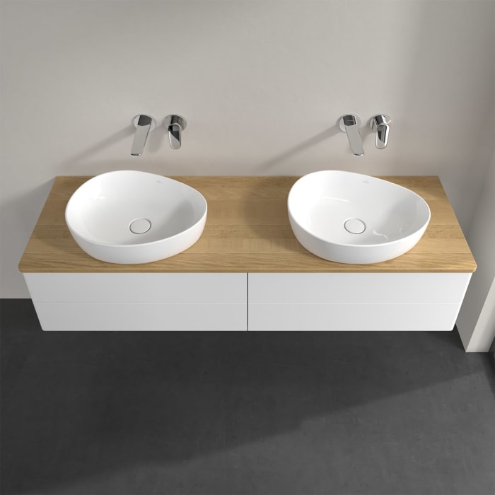 Villeroy & Boch Antao Waschbeckenunterschrank, 160 x 19 cm, 4 Auszüge, Fronten ohne Struktur, ohne Hahnloch, für Waschtisch links und rechts