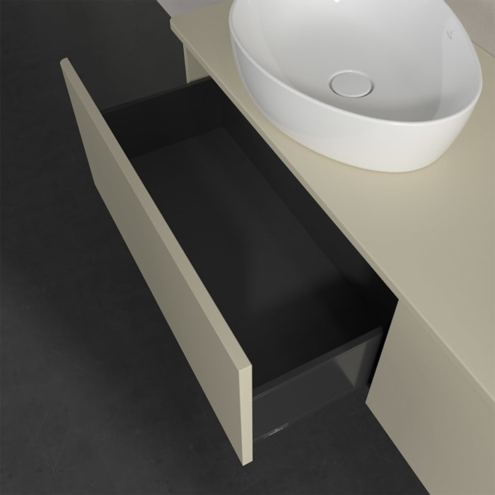 Villeroy & Boch Antao Waschbeckenunterschrank, 160 x 36 cm, 2 Auszüge, Front ohne Struktur, ohne Hahnloch, für Waschtisch links und rechts