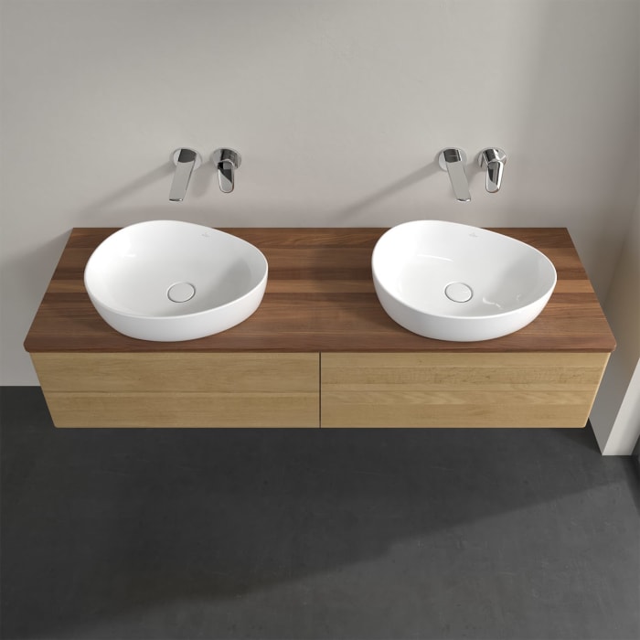 Villeroy & Boch Antao Waschbeckenunterschrank, 160 x 19 cm, 4 Auszüge, Fronten ohne Struktur, ohne Hahnloch, für Waschtisch links und rechts