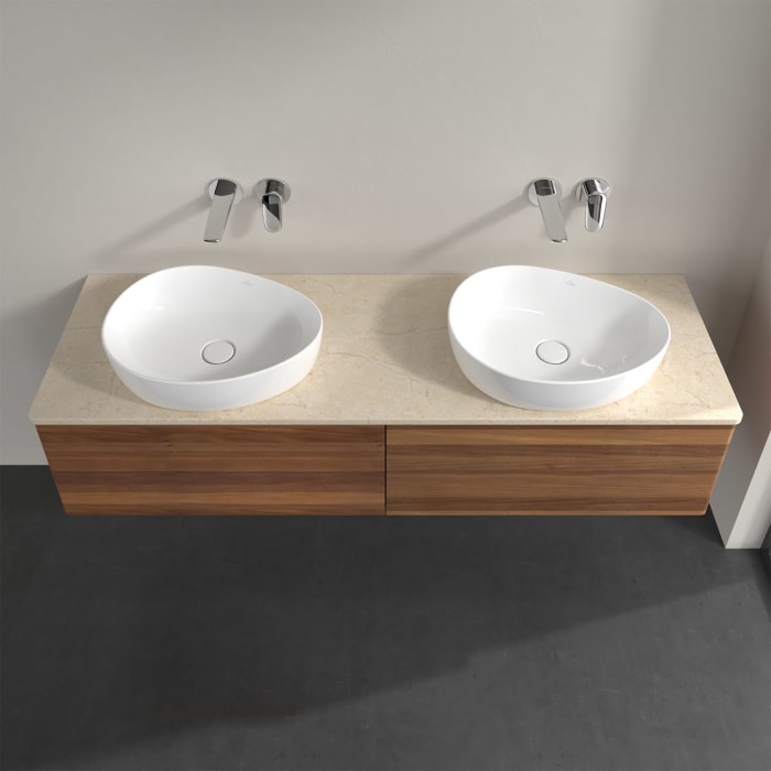 Villeroy & Boch Antao Waschbeckenunterschrank, 160 x 19 cm, 4 Auszüge, Fronten ohne Struktur, ohne Hahnloch, für Waschtisch links und rechts