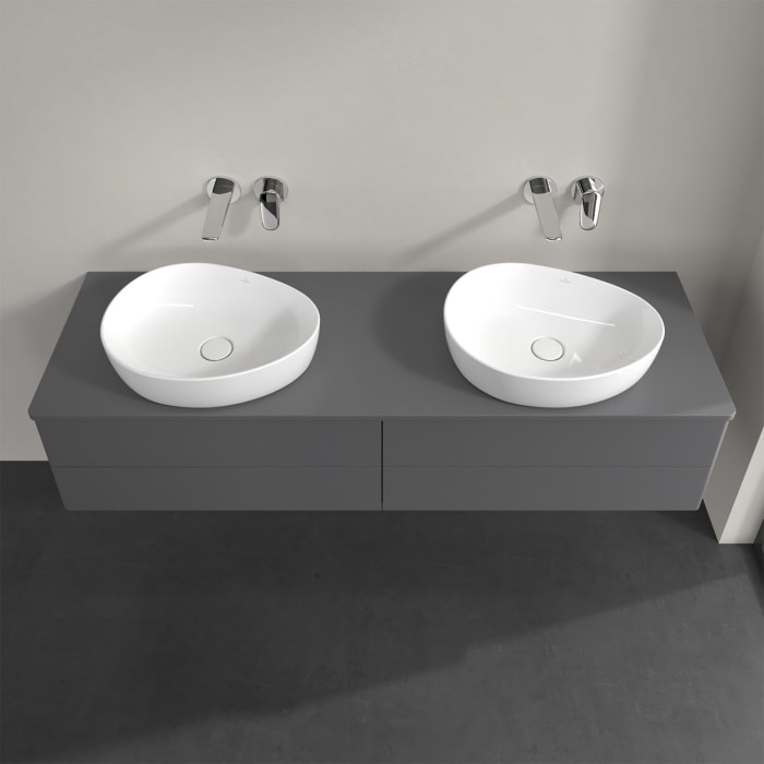 Villeroy & Boch Antao Waschbeckenunterschrank, 160 x 19 cm, 4 Auszüge, Fronten ohne Struktur, mit Hahnloch, für Waschtisch links und rechts