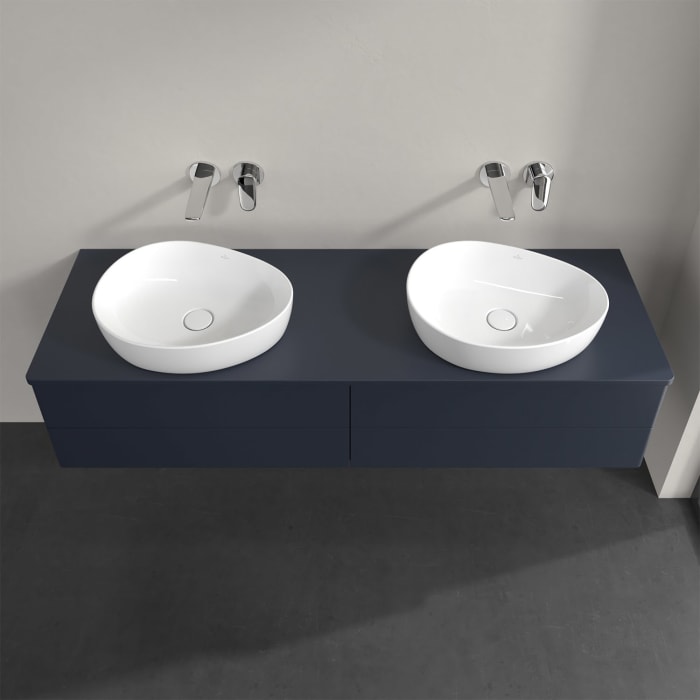 Villeroy & Boch Antao Waschbeckenunterschrank, 160 x 19 cm, 4 Auszüge, Fronten ohne Struktur, mit Hahnloch, für Waschtisch links und rechts