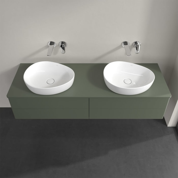 Villeroy & Boch Antao Waschbeckenunterschrank, 160 x 19 cm, 4 Auszüge, Fronten ohne Struktur, mit Hahnloch, für Waschtisch links und rechts