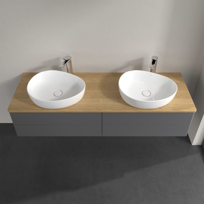 Villeroy & Boch Antao Waschbeckenunterschrank, 160 x 19 cm, 4 Auszüge, Fronten ohne Struktur, mit Hahnloch, für Waschtisch links und rechts