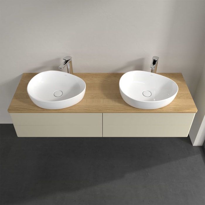 Villeroy & Boch Antao Waschbeckenunterschrank, 160 x 19 cm, 4 Auszüge, Fronten ohne Struktur, mit Hahnloch, für Waschtisch links und rechts