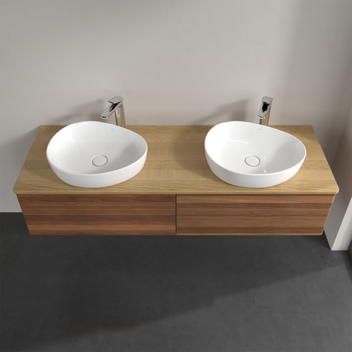 Villeroy & Boch Antao Waschbeckenunterschrank, 160 x 19 cm, 4 Auszüge, Fronten ohne Struktur, mit Hahnloch, für Waschtisch links und rechts