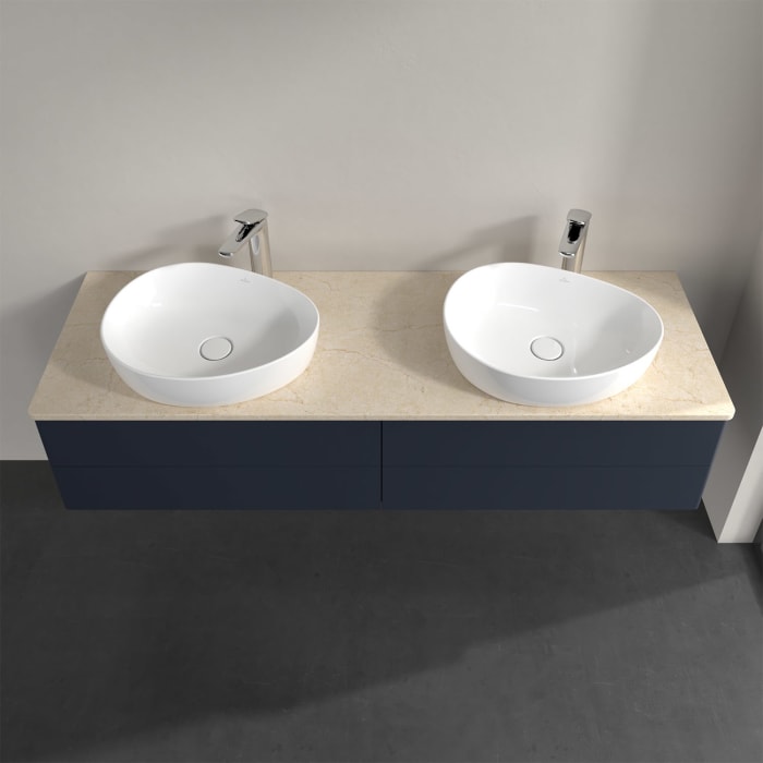 Villeroy & Boch Antao Waschbeckenunterschrank, 160 x 19 cm, 4 Auszüge, Fronten ohne Struktur, mit Hahnloch, für Waschtisch links und rechts