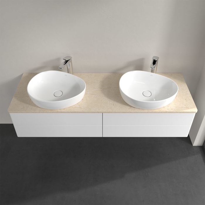 Villeroy & Boch Antao Waschbeckenunterschrank, 160 x 19 cm, 4 Auszüge, Fronten ohne Struktur, mit Hahnloch, für Waschtisch links und rechts