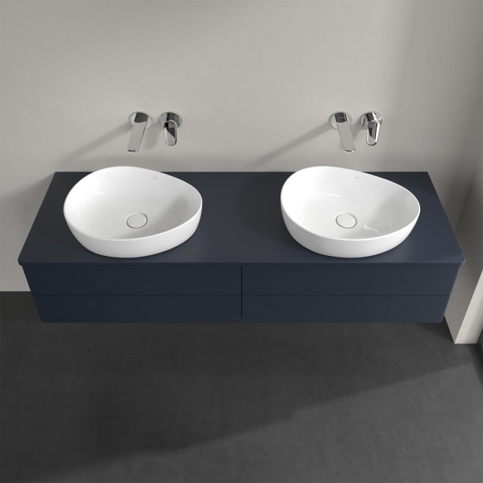 Villeroy & Boch Antao Waschbeckenunterschrank, 160 x 19 cm, 4 Auszüge, Fronten mit Struktur, ohne Hahnloch, für Waschtisch links und rechts