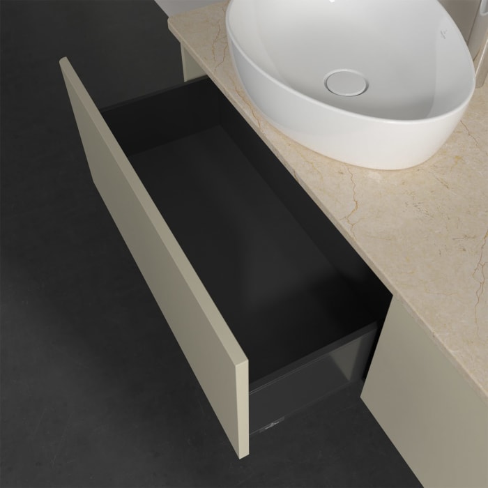 Villeroy & Boch Antao Waschbeckenunterschrank, 160 x 36 cm, 2 Auszüge, Front ohne Struktur, mit Hahnloch, für Waschtisch links und rechts