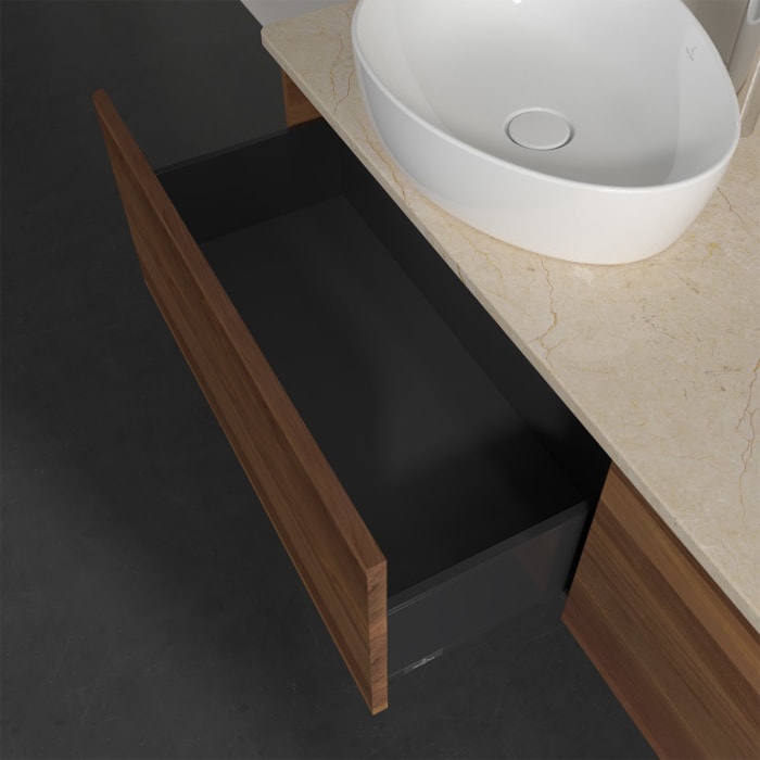 Villeroy & Boch Antao Waschbeckenunterschrank, 160 x 36 cm, 2 Auszüge, Front ohne Struktur, mit Hahnloch, für Waschtisch links und rechts