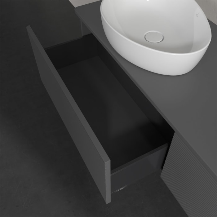 Villeroy & Boch Antao Waschbeckenunterschrank, 160 x 36 cm, 2 Auszüge, Front mit Struktur, ohne Hahnloch, für Waschtisch links und rechts