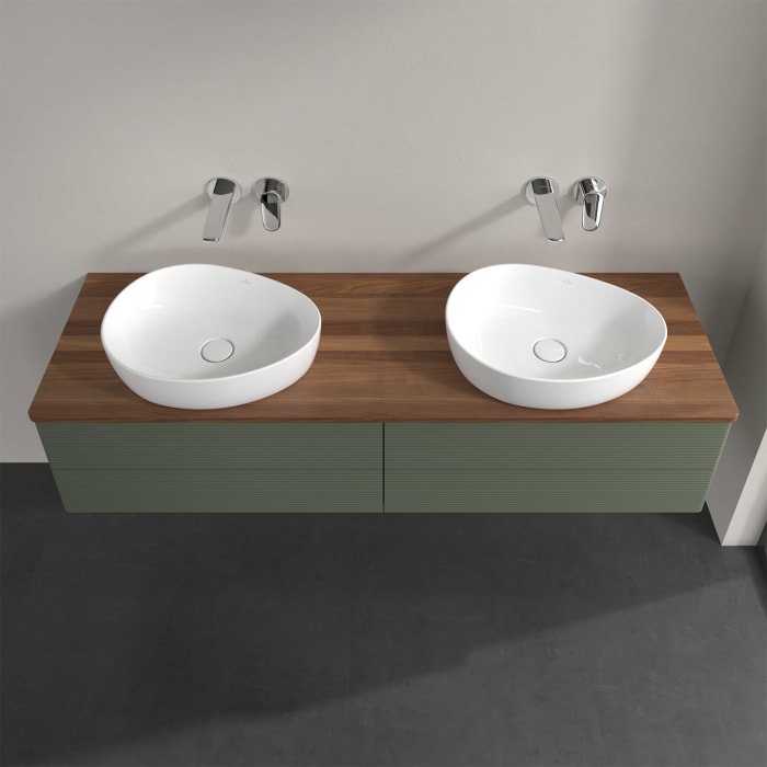 Villeroy & Boch Antao Waschbeckenunterschrank, 160 x 19 cm, 4 Auszüge, Fronten mit Struktur, ohne Hahnloch, für Waschtisch links und rechts