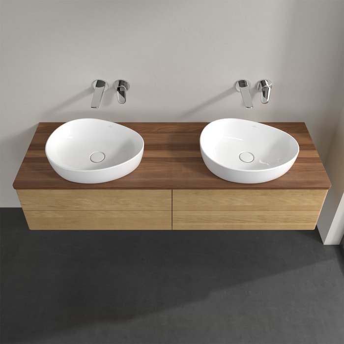 Villeroy & Boch Antao Waschbeckenunterschrank, 160 x 19 cm, 4 Auszüge, Fronten mit Struktur, ohne Hahnloch, für Waschtisch links und rechts