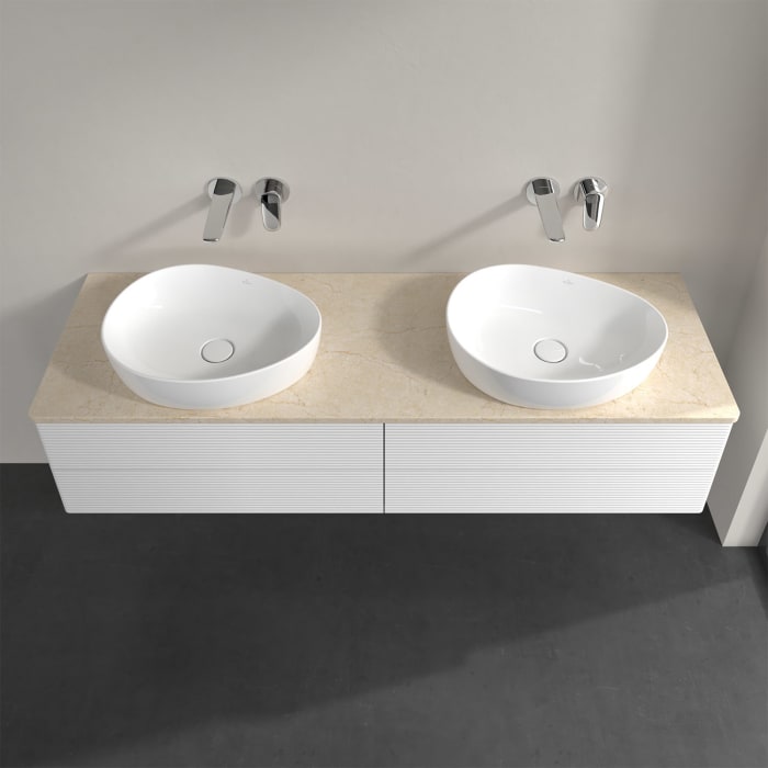 Villeroy & Boch Antao Waschbeckenunterschrank, 160 x 19 cm, 4 Auszüge, Fronten mit Struktur, ohne Hahnloch, für Waschtisch links und rechts