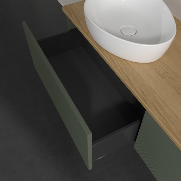 Villeroy & Boch Antao Waschbeckenunterschrank, 160 x 36 cm, 2 Auszüge, Front mit Struktur, ohne Hahnloch, für Waschtisch links und rechts