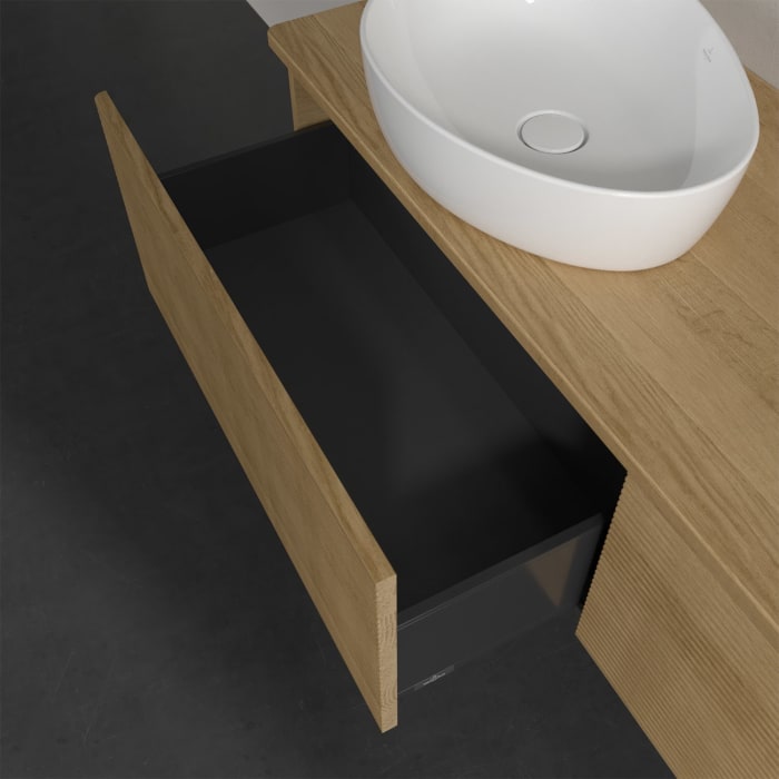 Villeroy & Boch Antao Waschbeckenunterschrank, 160 x 36 cm, 2 Auszüge, Front mit Struktur, ohne Hahnloch, für Waschtisch links und rechts