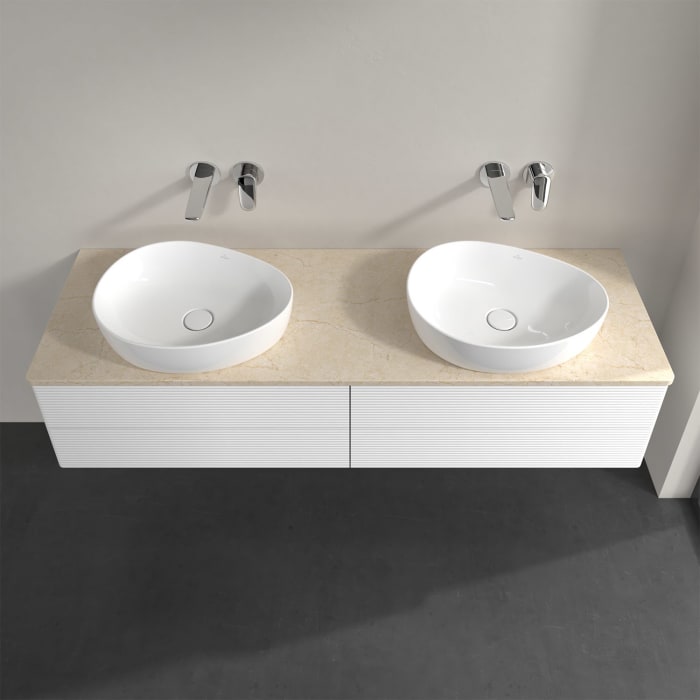 Villeroy & Boch Antao Waschbeckenunterschrank, 160 x 19 cm, 4 Auszüge, Fronten mit Struktur, ohne Hahnloch, für Waschtisch links und rechts