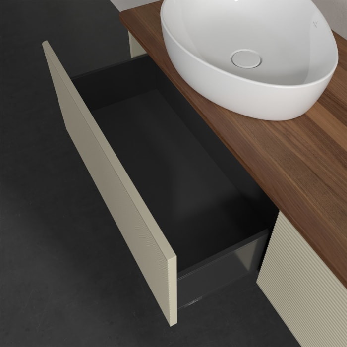 Villeroy & Boch Antao Waschbeckenunterschrank, 160 x 36 cm, 2 Auszüge, Front mit Struktur, ohne Hahnloch, für Waschtisch links und rechts