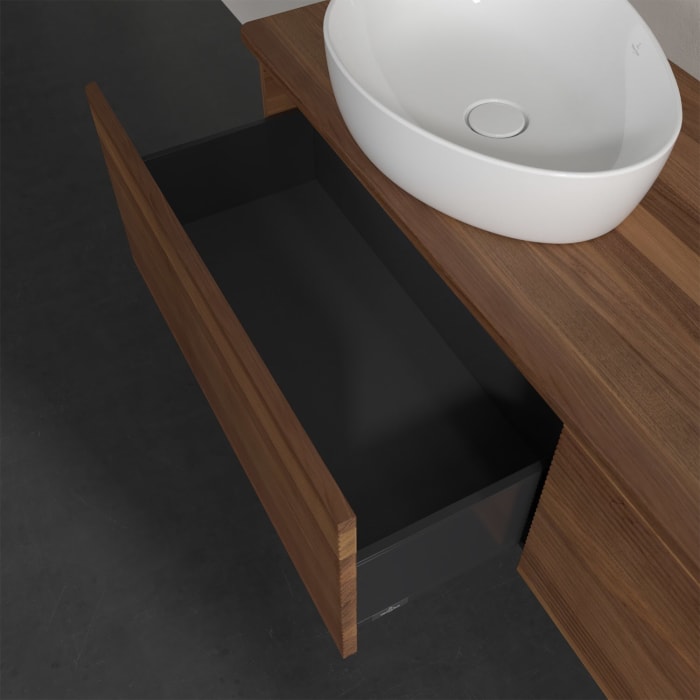 Villeroy & Boch Antao Waschbeckenunterschrank, 160 x 36 cm, 2 Auszüge, Front mit Struktur, ohne Hahnloch, für Waschtisch links und rechts