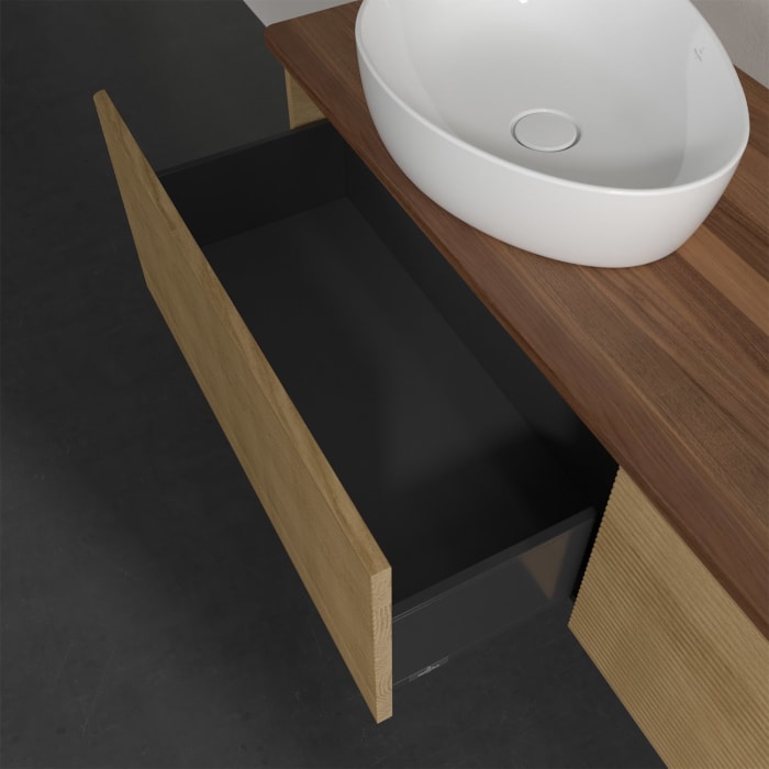 Villeroy & Boch Antao Waschbeckenunterschrank, 160 x 36 cm, 2 Auszüge, Front mit Struktur, ohne Hahnloch, für Waschtisch links und rechts