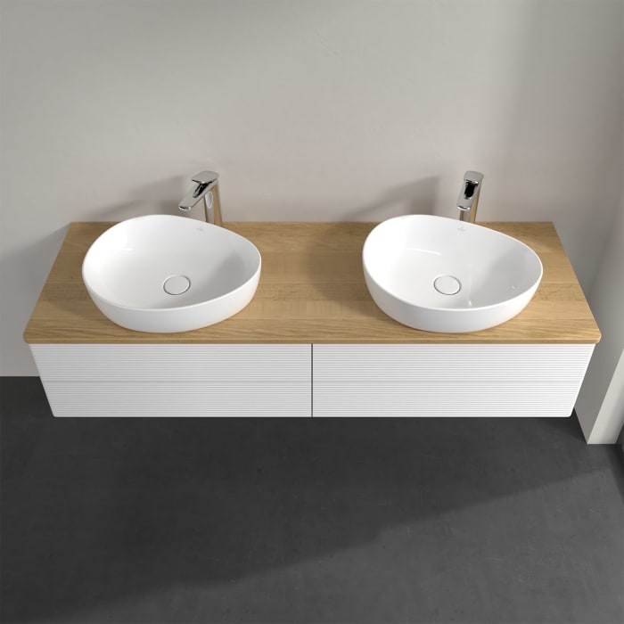 Villeroy & Boch Antao Waschbeckenunterschrank, 160 x 19 cm, 4 Auszüge, Fronten mit Struktur, mit Hahnloch, für Waschtisch links und rechts