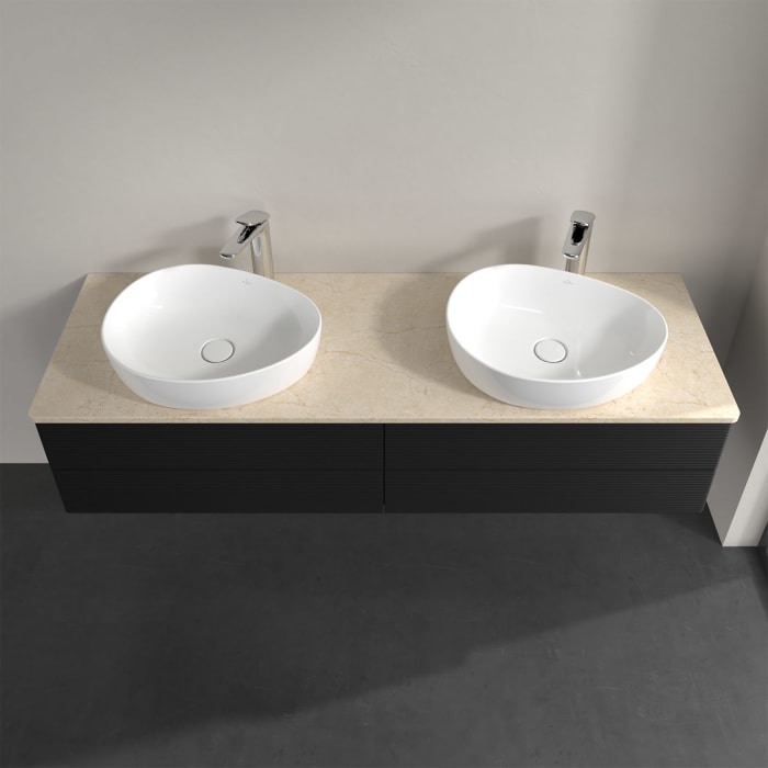 Villeroy & Boch Antao Waschbeckenunterschrank, 160 x 19 cm, 4 Auszüge, Fronten mit Struktur, mit Hahnloch, für Waschtisch links und rechts