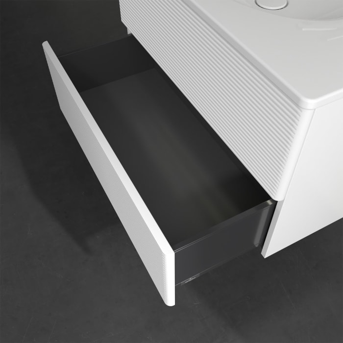 Villeroy & Boch Antao Waschbeckenunterschrank, 78,8 x 50,4 cm, 2 Auszüge, Fronten mit Struktur, mit LED-Licht