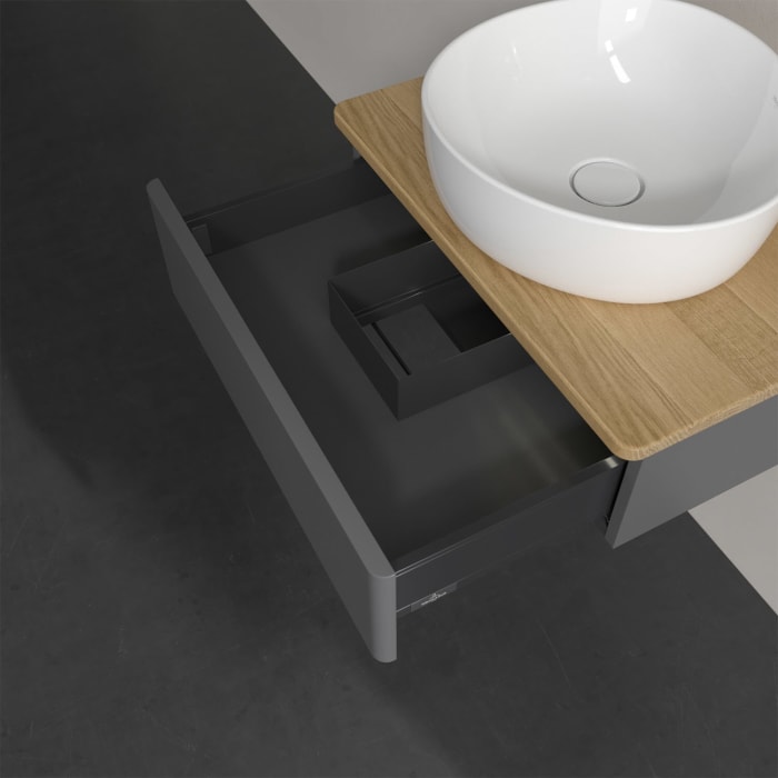 Villeroy & Boch Antao Waschbeckenunterschrank, 60 x 19 cm, 1 Auszug mit LED-Licht, Front ohne Struktur, ohne Hahnloch