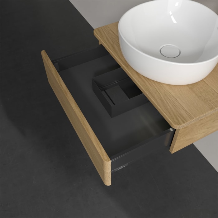 Villeroy & Boch Antao Waschbeckenunterschrank, 60 x 19 cm, 1 Auszug mit LED-Licht, Front ohne Struktur, mit Hahnloch