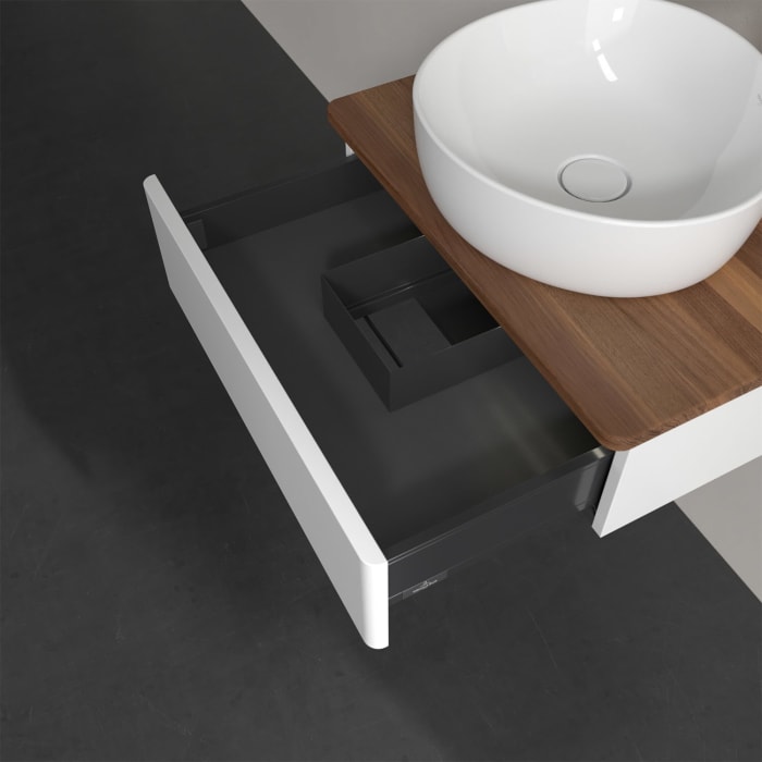 Villeroy & Boch Antao Waschbeckenunterschrank, 60 x 19 cm, 1 Auszug mit LED-Licht, Front ohne Struktur, mit Hahnloch