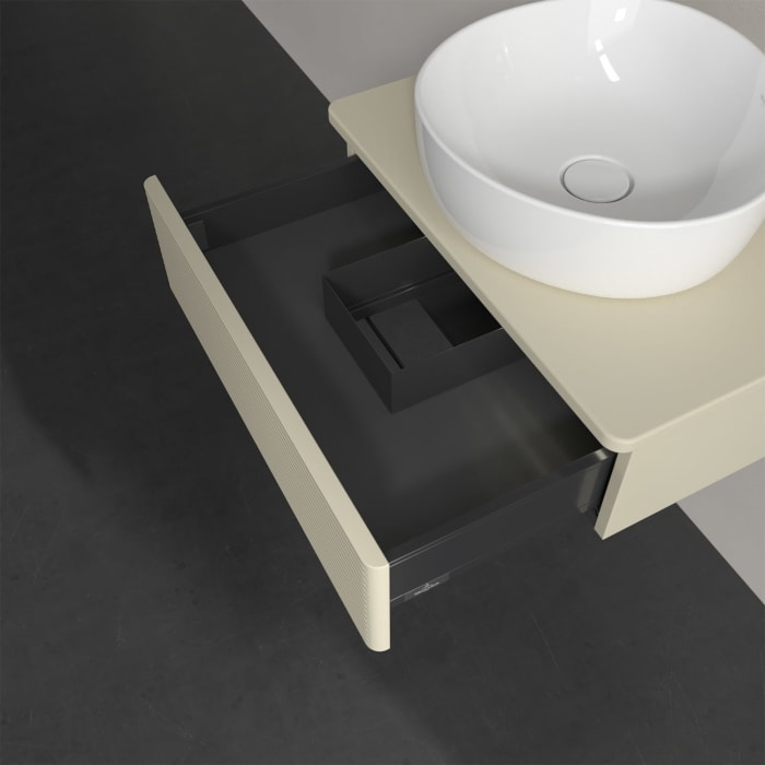 Villeroy & Boch Antao Waschbeckenunterschrank, 60 x 19 cm, 1 Auszug mit LED-Licht, Front mit Struktur, ohne Hahnloch