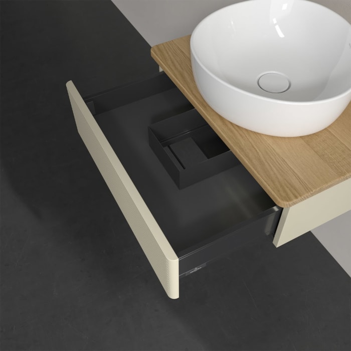 Villeroy & Boch Antao Waschbeckenunterschrank, 60 x 19 cm, 1 Auszug mit LED-Licht, Front mit Struktur, ohne Hahnloch