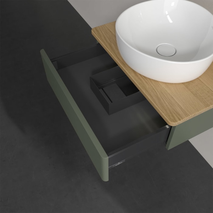 Villeroy & Boch Antao Waschbeckenunterschrank, 60 x 19 cm, 1 Auszug mit LED-Licht, Front mit Struktur, ohne Hahnloch