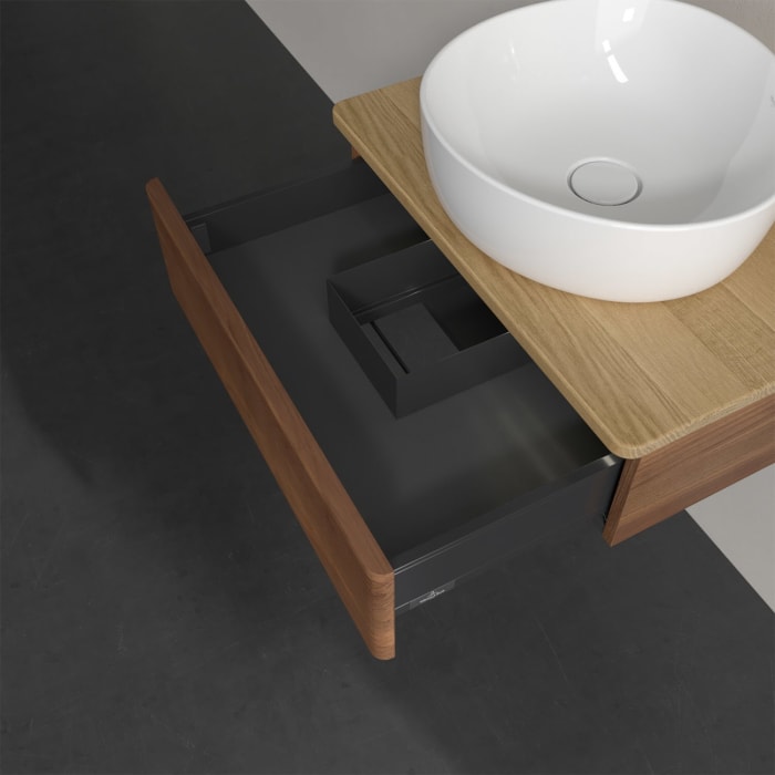 Villeroy & Boch Antao Waschbeckenunterschrank, 60 x 19 cm, 1 Auszug mit LED-Licht, Front mit Struktur, ohne Hahnloch