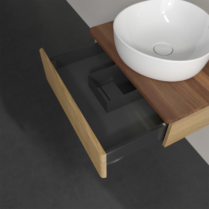 Villeroy & Boch Antao Waschbeckenunterschrank, 60 x 19 cm, 1 Auszug mit LED-Licht, Front mit Struktur, ohne Hahnloch