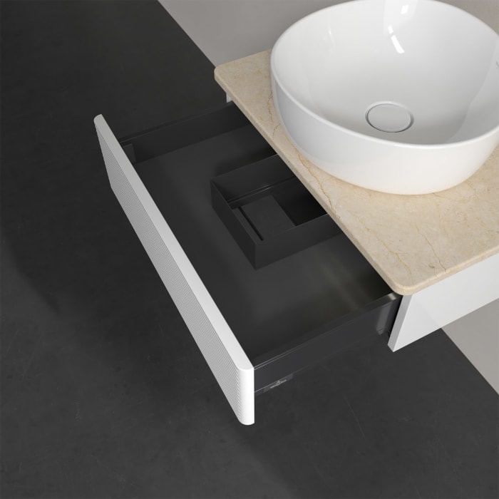 Villeroy & Boch Antao Waschbeckenunterschrank, 60 x 19 cm, 1 Auszug mit LED-Licht, Front mit Struktur, ohne Hahnloch