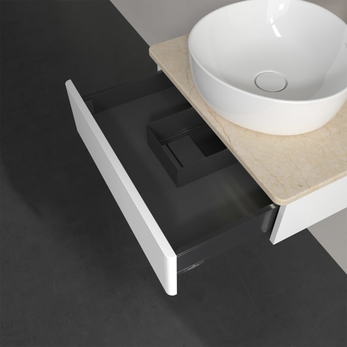 Villeroy & Boch Antao Waschbeckenunterschrank, 60 x 19 cm, 1 Auszug mit LED-Licht, Front mit Struktur, mit Hahnloch