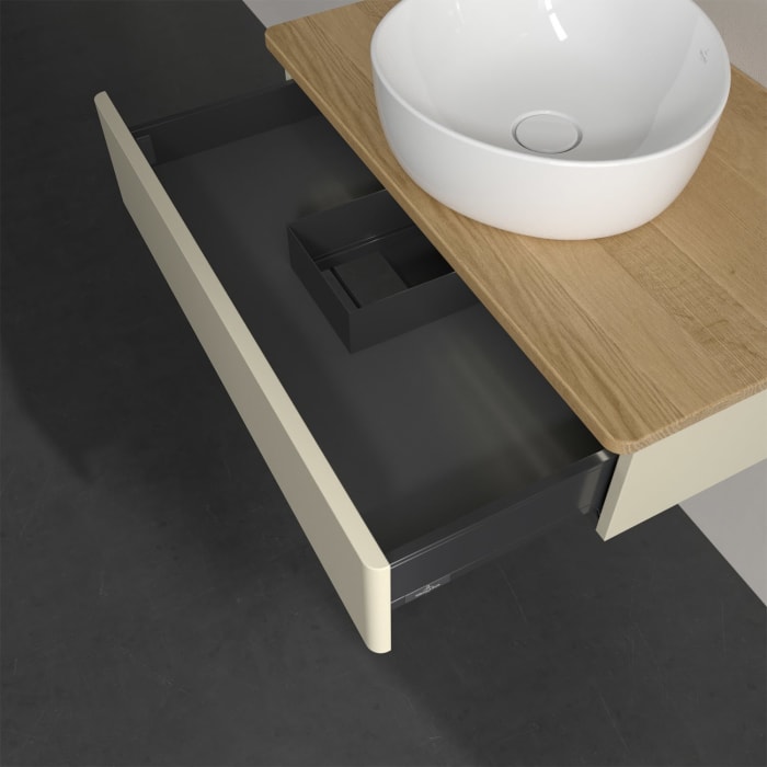 Villeroy & Boch Antao Waschbeckenunterschrank, 80 x 19 cm, 1 Auszug mit LED-Licht, Front ohne Struktur, ohne Hahnloch