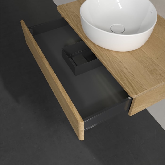 Villeroy & Boch Antao Waschbeckenunterschrank, 80 x 19 cm, 1 Auszug mit LED-Licht, Front ohne Struktur, ohne Hahnloch