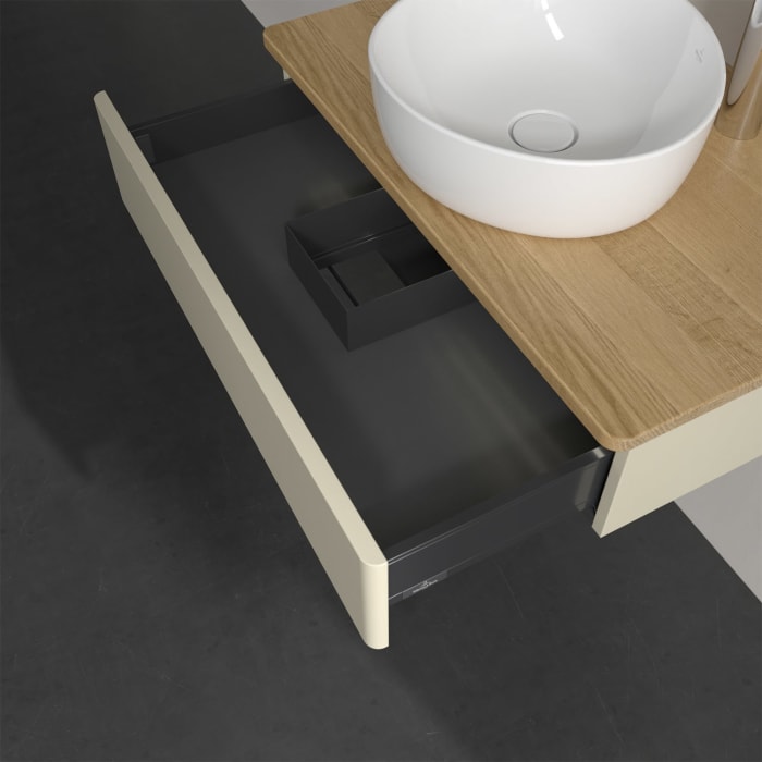 Villeroy & Boch Antao Waschbeckenunterschrank, 80 x 19 cm, 1 Auszug mit LED-Licht, Front ohne Struktur, mit Hahnloch