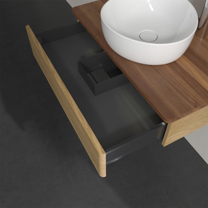 Villeroy & Boch Antao Waschbeckenunterschrank, 80 x 19 cm, 1 Auszug mit LED-Licht, Front ohne Struktur, mit Hahnloch