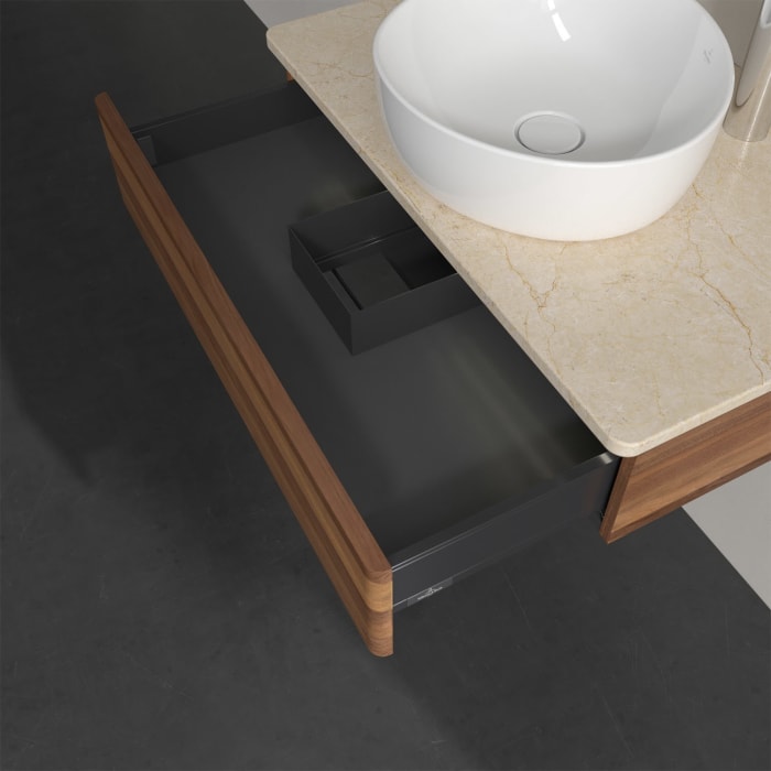 Villeroy & Boch Antao Waschbeckenunterschrank, 80 x 19 cm, 1 Auszug mit LED-Licht, Front ohne Struktur, mit Hahnloch