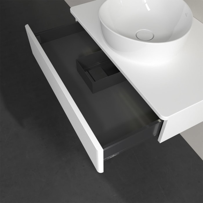 Villeroy & Boch Antao Waschbeckenunterschrank, 80 x 19 cm, 1 Auszug mit LED-Licht, Front mit Struktur, ohne Hahnloch