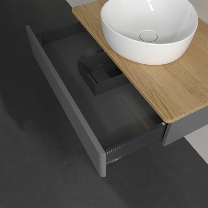 Villeroy & Boch Antao Waschbeckenunterschrank, 80 x 19 cm, 1 Auszug mit LED-Licht, Front mit Struktur, ohne Hahnloch