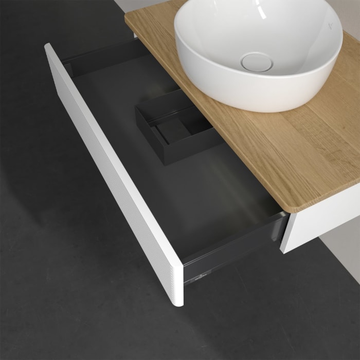 Villeroy & Boch Antao Waschbeckenunterschrank, 80 x 19 cm, 1 Auszug mit LED-Licht, Front mit Struktur, ohne Hahnloch