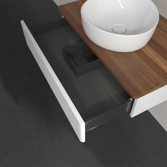 Villeroy & Boch Antao Waschbeckenunterschrank, 80 x 19 cm, 1 Auszug mit LED-Licht, Front mit Struktur, ohne Hahnloch