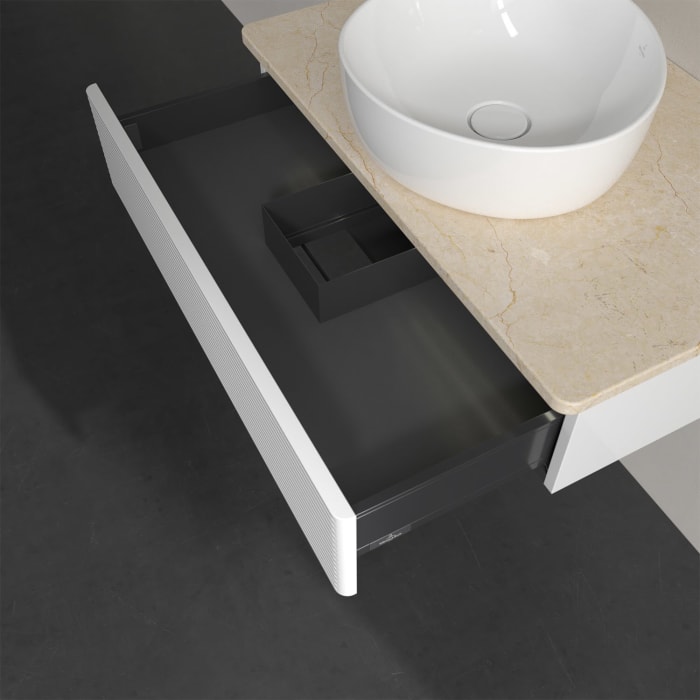 Villeroy & Boch Antao Waschbeckenunterschrank, 80 x 19 cm, 1 Auszug mit LED-Licht, Front mit Struktur, ohne Hahnloch